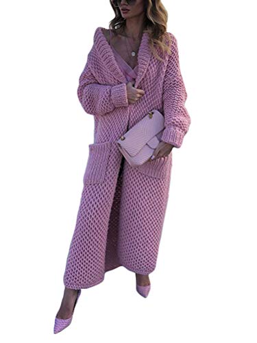 Onsoyours Damen Winter Elegante Gestrickte Strickjacke Strickmantel mit Kapuzen Outwear Lange Verdicken Cardigan Winterjacke Pullover Pulli Offener Ausschnitt Lose Outwear Rosa L von Onsoyours