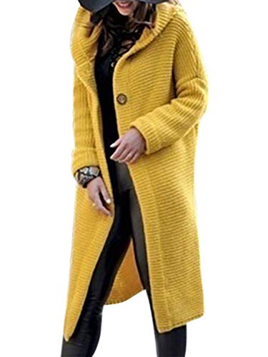Onsoyours Damen Winter Gestrickte Strickjacke Outwear Lange Verdicken Cardigan Strickmantel mit Kapuzen Winterjacke Pullover Pulli Offener Ausschnitt A Gelb 50 von Onsoyours