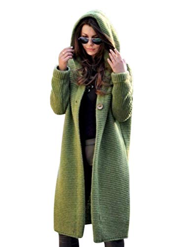 Onsoyours Damen Winter Gestrickte Strickjacke Outwear Lange Verdicken Cardigan Strickmantel mit Kapuzen Winterjacke Pullover Solid Color Offener Ausschnitt A Grün 36 von Onsoyours