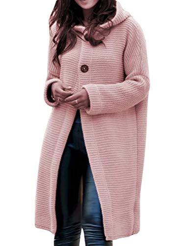 Onsoyours Damen Winter Gestrickte Strickjacke Outwear Lange Verdicken Cardigan Strickmantel mit Kapuzen Winterjacke Pullover Solid Color Offener Ausschnitt A Rosa 42 von Onsoyours