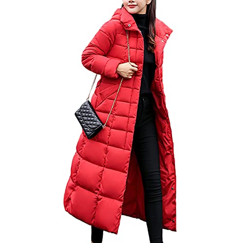 Onsoyours Damen Winter Jacke Parka Daunenjacke Winter Frau Warme Fellkapuze Lange Dicke Jacke Mantel Outwear Winterjacke Basic Steppmantel B Rot S von Onsoyours