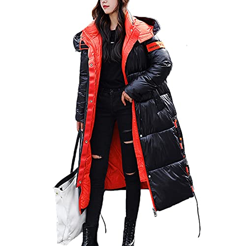 Onsoyours Damen Winter Jacke Parka Daunenjacke Winter Frau Warme Fellkapuze Lange Dicke Jacke Mantel Outwear Winterjacke Basic Steppmantel B Schwarz Orange S von Onsoyours