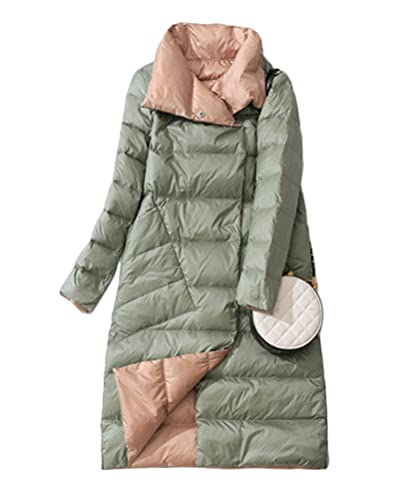 Onsoyours Damen Winter Jacken Lang Warm Daunenmantel Stehkragen Übergangsjacke Maxi Parka Jacke Doppelseitige Langarm Steppjacke Outwear Damenmantel A Grün L von Onsoyours