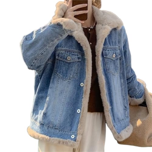 Onsoyours Damen Winter Jeansjacke Plüsch GefüTterte Denim Jacket Jeans Mantel Fleecejacke Warme Winterjacke Top Outwear Outdoor Jacke College Jacke PlüSch üBergangsjacke A Blau M von Onsoyours