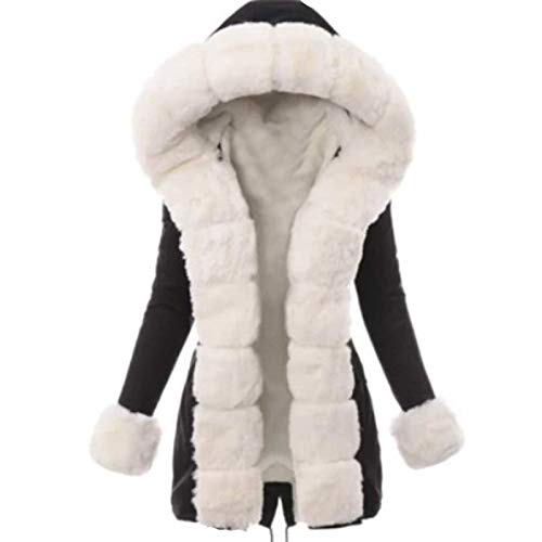 Onsoyours Damen Winter Mantel Jacke Winterparka Kunstfell Hooded Overcoat Kunstfell Plüschmantel Dicker Lässig Pelzmantel Felljacke Schwarz XL von Onsoyours