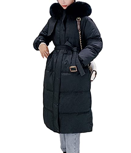 Onsoyours Damen Winter Parka Lang Warm Steppmantel Daunenjacke mit Kunstfell Kapuze Slim Fit Reißverschluss Steppjacke Outdoor Leichte Daunenjacke Softshelljacke mit Taschen B Schwarz M von Onsoyours