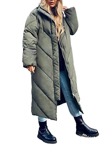 Onsoyours Damen Winter Parka Lang Warm Steppmantel Daunenjacke mit Kunstfell Kapuze Slim Fit Reißverschluss Steppjacke Outdoor Leichte Softshelljacke mit Taschen A Armeegrün M von Onsoyours