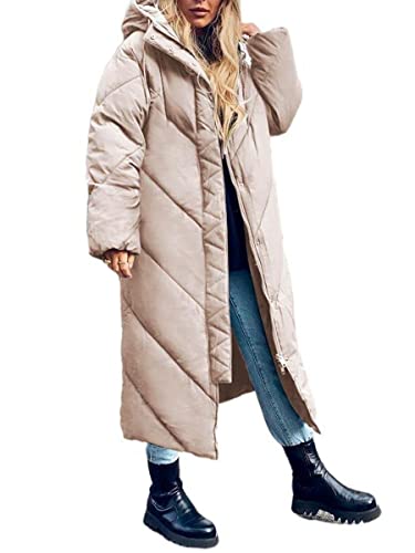 Onsoyours Damen Winter Parka Lang Warm Steppmantel Daunenjacke mit Kunstfell Kapuze Slim Fit Reißverschluss Steppjacke Outdoor Leichte Softshelljacke mit Taschen A Khaki M von Onsoyours