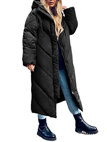 Onsoyours Damen Winter Parka Lang Warm Steppmantel Daunenjacke mit Kunstfell Kapuze Slim Fit Reißverschluss Steppjacke Outdoor Leichte Softshelljacke mit Taschen A Schwarz M von Onsoyours