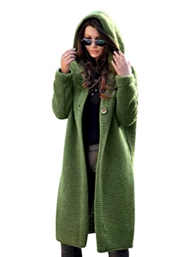 Onsoyours Damen Winter Strickjacke Gestrickte Outwear Lange Verdicken Cardigan Strickmantel mit Kapuzen Pulli Offener Winterjacke von Onsoyours