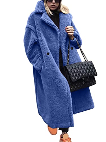 Onsoyours Damen Winter Warme Übergangs Mantel Plüschmantel Frauen Casual Bequem Lang Strickjacke Cardigan Trenchcoat Outwear Langarm Windbreaker Strickpullover Coat 01 Blau M von Onsoyours