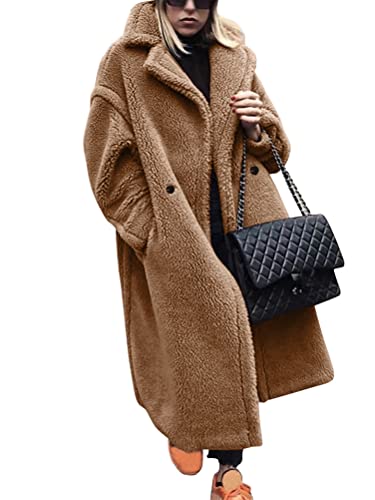 Onsoyours Damen Winter Warme Übergangs Mantel Plüschmantel Frauen Casual Bequem Lang Strickjacke Cardigan Trenchcoat Outwear Langarm Windbreaker Strickpullover Coat 01 Braun M von Onsoyours