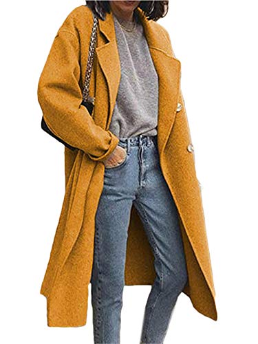 Onsoyours Damen Winter Wollmantel Lang Blazer Elegant Warm Wintermantel Steppmantel Knopf Klassische Vintage Zweireihig Revers Schlack Slim Fit Trenchcoat A Gelb XS von Onsoyours