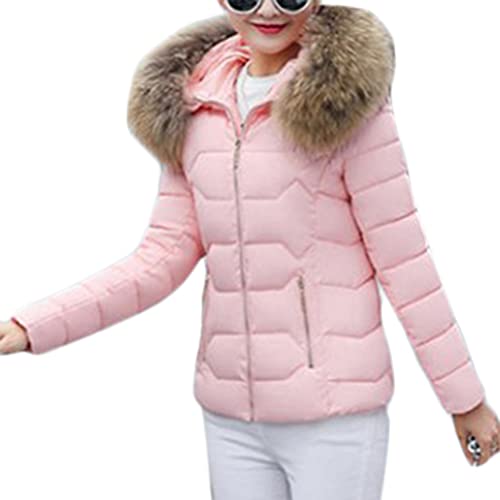 Onsoyours Damen Winter verdicken Militär Parka Jacke Warmer Fleece Baumwollmantel mit Pelzkapuze B Rosa S von Onsoyours