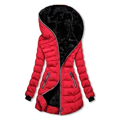 Onsoyours Damen Winter verdicken Parka Jacke Warmer Fleece Baumwollmantel mit Pelzkapuze E Rot M von Onsoyours