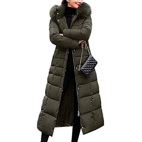 Onsoyours Damen Winterjacke Lange Daunenjacke Steppjacke Wintermantel Parka Jacke Outwear Frauen Winter Warm Daunenmantel mit Pelzkragen A Grün XL von Onsoyours