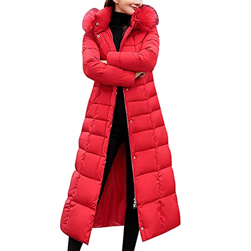 Onsoyours Damen Winterjacke Lange Daunenjacke Steppjacke Wintermantel Parka Jacke Outwear Frauen Winter Warm Daunenmantel mit Pelzkragen A Rot XXL von Onsoyours