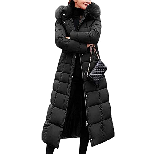 Onsoyours Damen Winterjacke Lange Daunenjacke Steppjacke Wintermantel Parka Jacke Outwear Frauen Winter Warm Daunenmantel mit Pelzkragen A Schwarz XL von Onsoyours