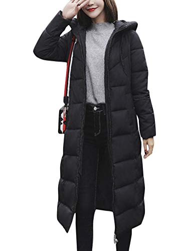 Onsoyours Damen Winterjacke Lange Daunenjacke Warm Parka Jacke mit Fellkapuze Steppjacke Wintermantel Casual Daunenmantel mit Taschen Steppweste Outdoor A Schwarz S von Onsoyours