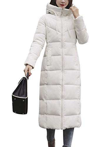 Onsoyours Damen Winterjacke Lange Daunenjacke Warm Parka Jacke mit Fellkapuze Steppjacke Wintermantel Casual Daunenmantel mit Taschen Steppweste Outdoor A Weiß XS von Onsoyours