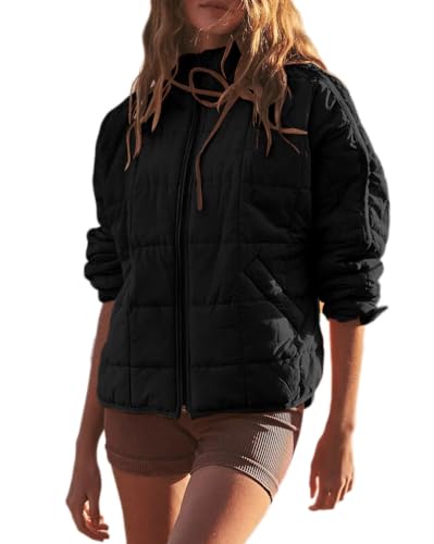 Onsoyours Damen Winterjacke Puffer Jacke Gesteppte Daunenjacke Leichte Steppjacke Frauen Dicke Winter Jacke für Teenager Mädchen Herbst Winter A Schwarz L von Onsoyours