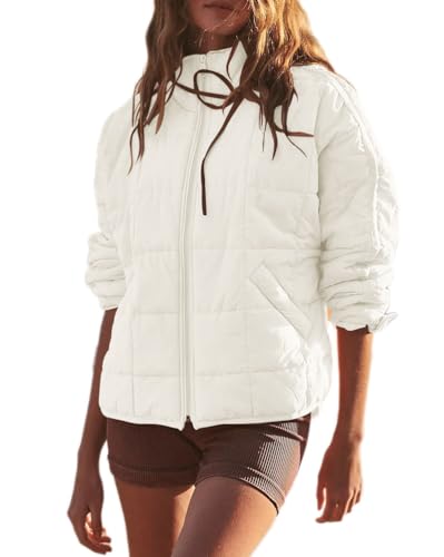 Onsoyours Damen Winterjacke Puffer Jacke Gesteppte Daunenjacke Leichte Steppjacke Frauen Dicke Winter Jacke für Teenager Mädchen Herbst Winter A Weiß L von Onsoyours