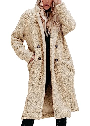 Onsoyours Damen Winterjacke Revers Parka Elegant Trenchcoat Mantel Plüschjacke Plüschmantel Teddy Fleece Jacke Lang Cardigan Outwear Coat Übergangsjacke A Beige S von Onsoyours