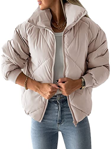 Onsoyours Damen Winterjacke Übergangsjacke Steppjacke Wintermantel Frauen Winter Warm Daunenmantel Lange Daunenjacke Jacke B Khaki XL von Onsoyours