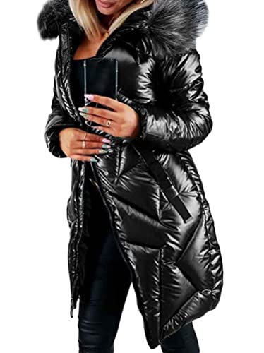 Onsoyours Damen Winterjacke Übergangsjacke Steppjacke Wintermantel Frauen Winter Warm Daunenmantel Lange Daunenjacke Jacke Outwear B Schwarz 3XL von Onsoyours