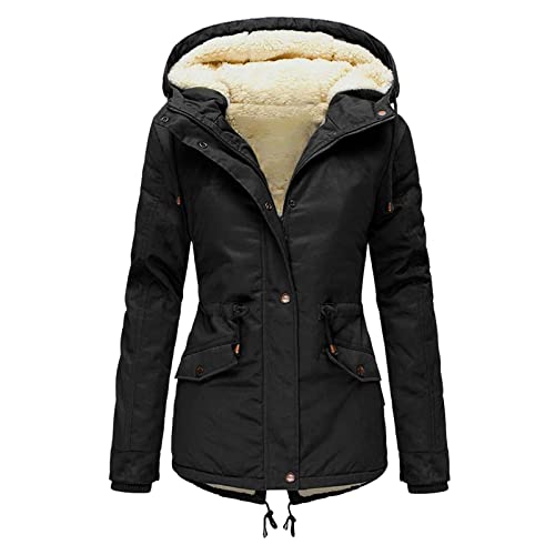 Onsoyours Damen Winterjacke Warme Winter Jacke Parka Mäntel Mit Kapuze Steppjacke Fleecejacke Einfarbig Windbreaker Gefüttert Teddyfell Dicker Slim Fit Mode Winterparka Outdoorjacke A Schwarz L von Onsoyours