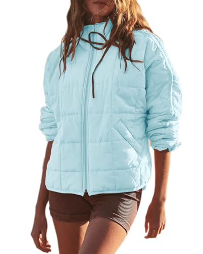 Onsoyours Damen Winterjacken Crop Pufferjacke Langarm Reißverschluss Oberbekleidung Leichter Kurzer Wärmemantel Jacke Outdoor A Hellblau XL von Onsoyours