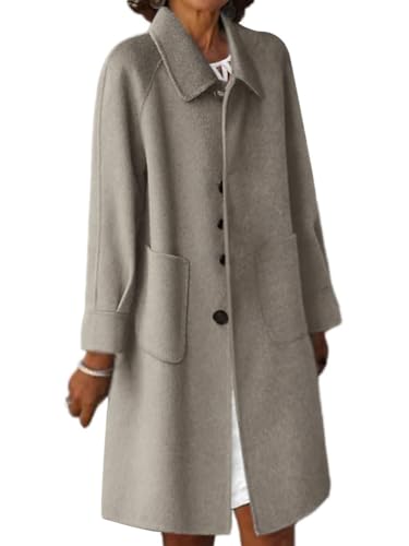 Onsoyours Damen Wintermantel Casual Slim Fit Wollmantel Jacke Trenchcoat Klassische Cardigan Mantel Winter Warme Oberbekleidung Übergangsjacke Outwear A Grau M von Onsoyours