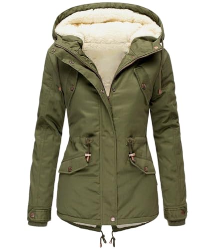 Onsoyours Damen Wintermantel Dicke Parka Steppmantel mit Kapuze Plus Samt Mantel Oversized Winterjacke Daunenjacke Lange Jacke Slim Trenchcoats Winter Dicke Coat A Armeegrün L von Onsoyours