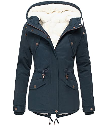 Onsoyours Damen Wintermantel Dicke Parka Steppmantel mit Kapuze Plus Samt Mantel Oversized Winterjacke Daunenjacke Lange Jacke Slim Trenchcoats Winter Dicke Coat A Marine L von Onsoyours