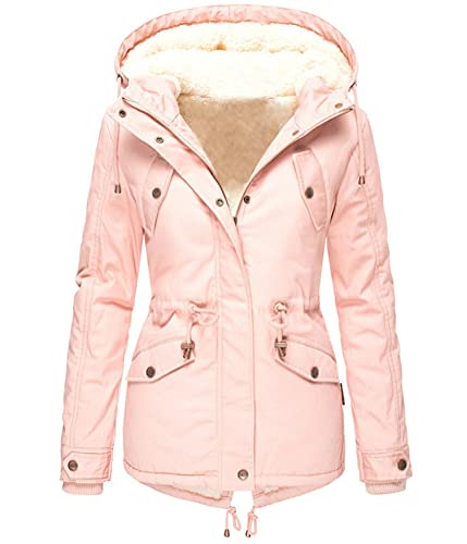 Onsoyours Damen Wintermantel Dicke Parka Steppmantel mit Kapuze Plus Samt Mantel Oversized Winterjacke Daunenjacke Lange Jacke Slim Trenchcoats Winter Dicke Coat A Rosa L von Onsoyours