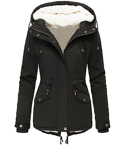 Onsoyours Damen Wintermantel Dicke Parka Steppmantel mit Kapuze Plus Samt Mantel Oversized Winterjacke Daunenjacke Lange Jacke Slim Trenchcoats Winter Dicke Coat A Schwarz L von Onsoyours