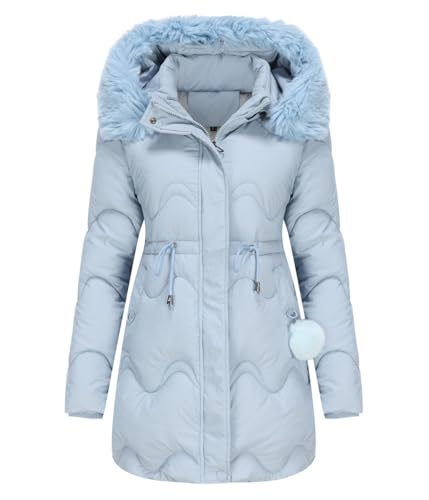 Onsoyours Damen Wintermantel Dicke Parka Steppmantel mit Kapuze Plus Samt Mantel Oversized Winterjacke Daunenjacke Lange Jacke Slim Trenchcoats Winter Dicke Coat C Hellblau M von Onsoyours