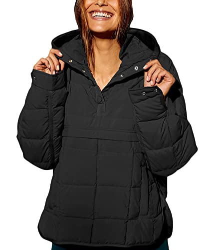 Onsoyours Damen Wintermantel Jacken Kurze Warm Daunenmantel mit Kapuze Verdickt Übergangsjacke Parka Jacke Langarm Steppjacke Outwear A Schwarz XL von Onsoyours