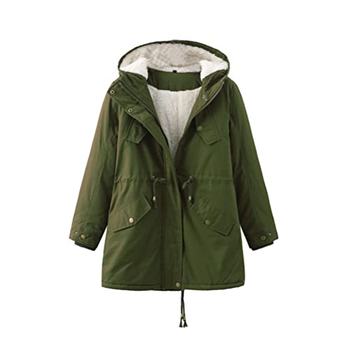 Onsoyours Damen Wintermantel Lange Warme Parka Übergangsmantel Verdickene Funktionsjacke mit Pelzkapuze Winterjacke Dicke Regenjacke Outdoorjacke B Grün XXL von Onsoyours