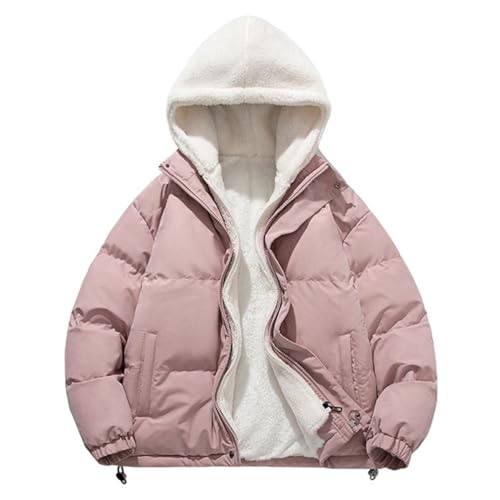 Onsoyours Damen Wintermantel Parka Mit Kapuze Einfarbig Winterjacke Damen Warm Fleece Gefütterter Doppelseitige Plüsch Winter Outdoorjacke A Rosa S von Onsoyours