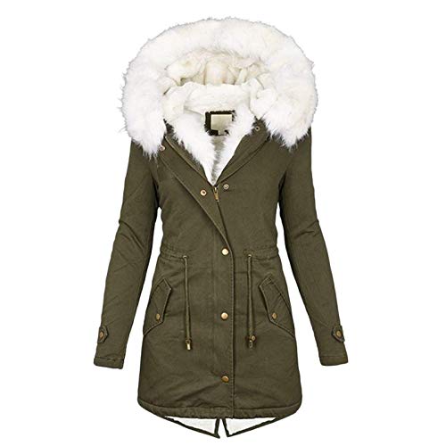 Onsoyours Damen Wintermantel Winter Jacke Kunstfell Warmer Fleece Gefüttert Mantel Winterjacke Parka mit Kapuze A Armeegrün XS von Onsoyours