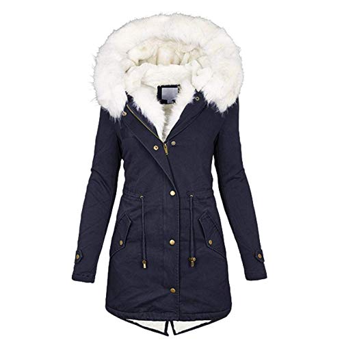 Onsoyours Damen Wintermantel Winter Jacke Kunstfell Warmer Fleece Gefüttert Mantel Winterjacke Parka mit Kapuze A Marine S von Onsoyours