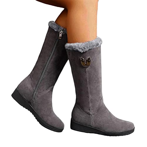 Onsoyours Damen Winterstiefel Warm gefütterte Winterschuhe Schneestiefel Herbst Winter Wildleder Schlupfstiefel Halbschaft Stiefel Boots Outdoor Schuhe A Grau 38 EU von Onsoyours