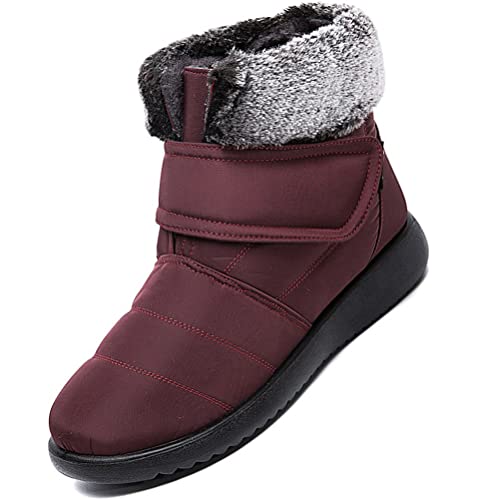 Onsoyours Damen Winterstiefel Wasserdicht Warm Gefütterte Schneestiefel Winterschuhe Winter Kurzschaft Stiefel Boots Outdoor Anti-Rutsch Walking Schuhe A Weinrot 38 EU von Onsoyours