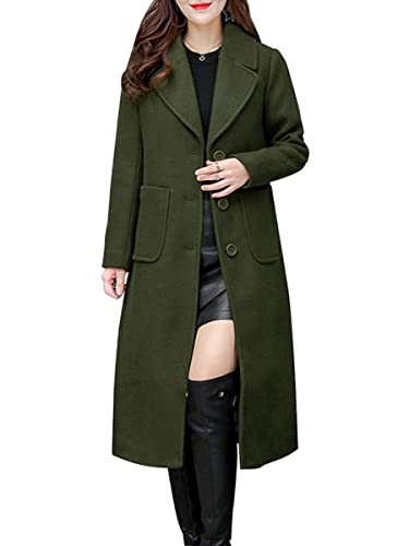 Onsoyours Damen Wollmantel Lange Wolljacke mit Reverskragen Wintermantel Frauen Übergangs Jacke Warme Winterjacke Slim Fit Langemantel A Armeegrün L von Onsoyours