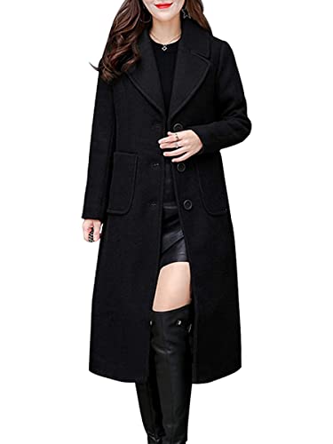 Onsoyours Damen Wollmantel Lange Wolljacke mit Reverskragen Wintermantel Frauen Übergangs Jacke Warme Winterjacke Slim Fit Langemantel A Schwarz L von Onsoyours