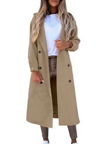 Onsoyours Damen Wollmantel Lange Wolljacke mit Reverskragen Wintermantel Frauen Übergangs Jacke Warme Winterjacke Slim Fit Langemantel E Braun L von Onsoyours