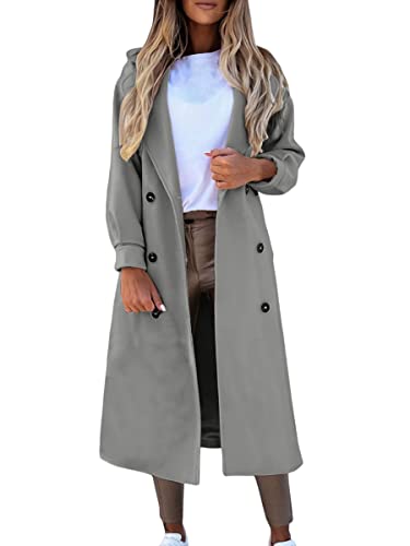 Onsoyours Damen Wollmantel Lange Wolljacke mit Reverskragen Wintermantel Frauen Übergangs Jacke Warme Winterjacke Slim Fit Langemantel E Grau L von Onsoyours