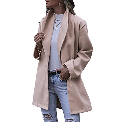 Onsoyours Damen Wollmantel Winter Blazer Mantel Wolljacke Trenchcoat Mittellanger Warme üBergangsjacke Einfarbig Lose Revers Wintermantel Jacke A Beige S von Onsoyours