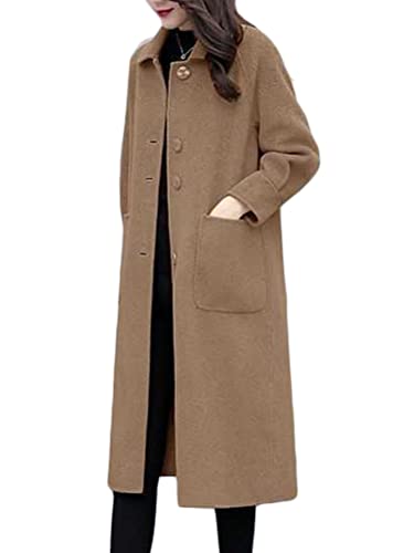 Onsoyours Damen Wollmantel Winter Mantel Lange Einfarbig Wollmantel Revers Outwear Mit Taschen Slim Fit Warm Wintermantel Dicke Lang Outwear Coat mit Gürtel H Khaki XS von Onsoyours